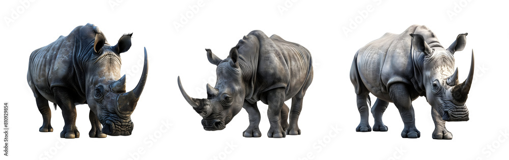 Three rhino animal Isolated on transparent background, png Three rhino animal Isolated on transparent background, png