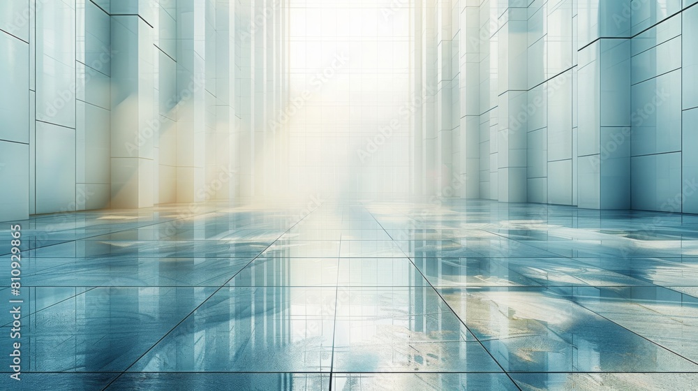Minimalist Business District: Prosperous Financial Center with Tiled Buildings and Semi-Transparent Reflections Minimalist Business District: Prosperous Financial Center with Tiled Buildings and Semi-Transparent Reflections