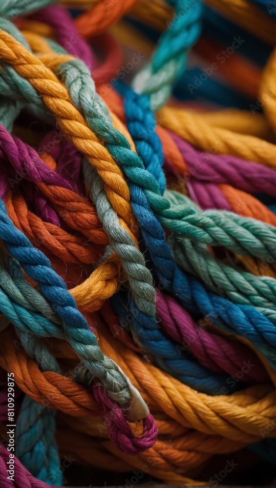 background of interweaving colored ropes and cords