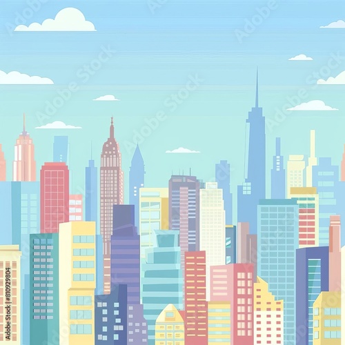 Seamless cityscape mural flat design front view urban decor theme animation Analogous Color Scheme