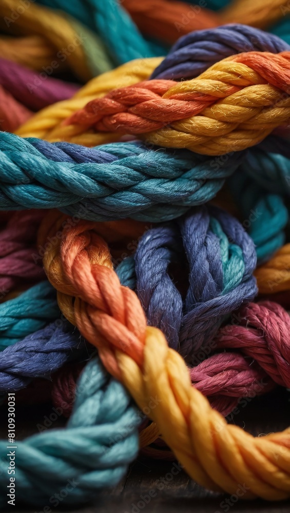 background of interweaving colored ropes and cords