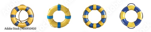 Set of Blue yellow pool float ring Isolated on transparent background © Sufyan