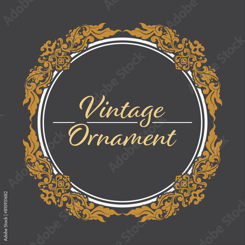 Golden Vintage frame Ornament in Circle Shape .Golden Ring Border ornament.Suitable for wedding invitation card.