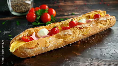 baguette with tomatoes and mozzarella