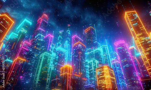 Futuristic City Skyline at Night, Generate Ai