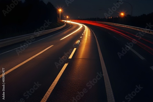 Moving car lights on highway at night long Generative AI  © Azhar