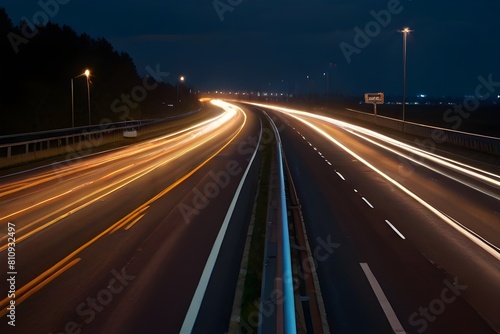 Moving car lights on highway at night long Generative AI 