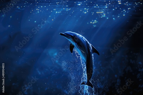 Dolphin Jumping Out of Water at Night