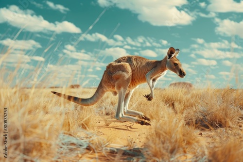 Kangaroo Standing on Dry Grass Field