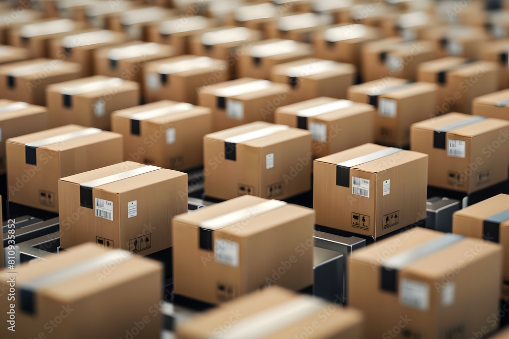 industry cargo. Retail Warehouse full of Shelves with Goods in Cardboard Boxes. AI Generative industry cargo. Retail Warehouse full of Shelves with Goods in Cardboard Boxes. AI Generative
