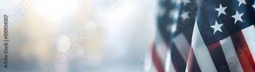 American flags on blurred background, USA National Day or a patriotic celebration, memorial flag independence day photo