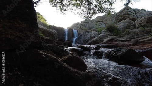 landscape view of spring stream in the sierra de guadarrama mountains in spain photo