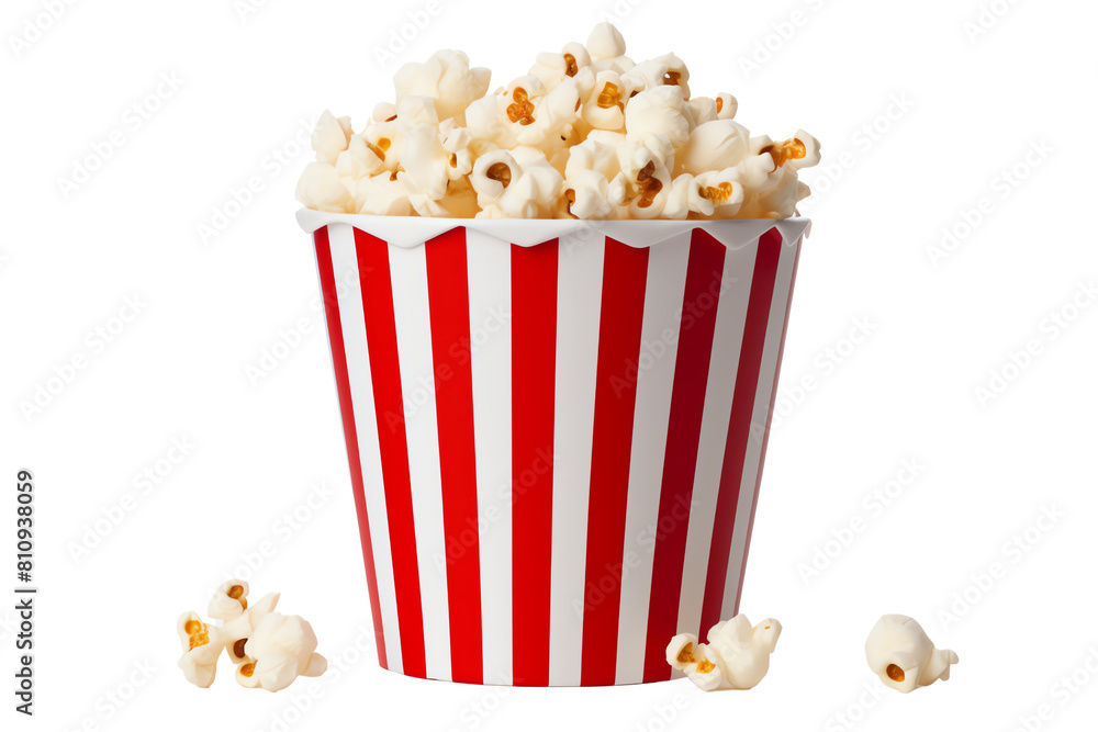 Freshly popped popcorn in a red and white striped bucket. Perfect for movie night! Freshly popped popcorn in a red and white striped bucket. Perfect for movie night!