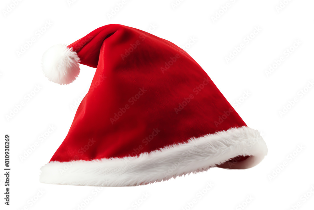 Red Santa hat with white fur trim isolated on transparent background. Red Santa hat with white fur trim isolated on transparent background.