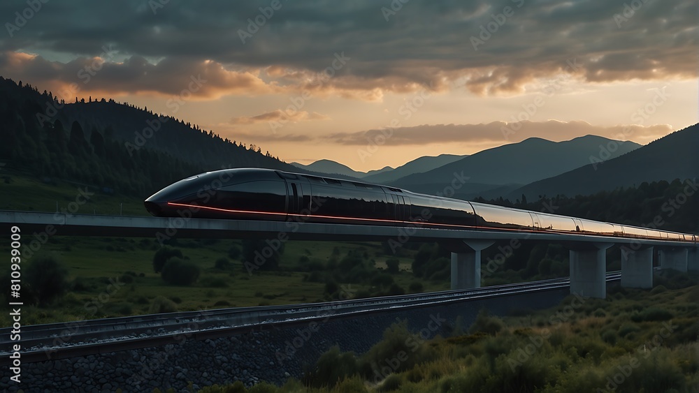 Obraz premium Futuristic Glass Train Racing on Railway Track