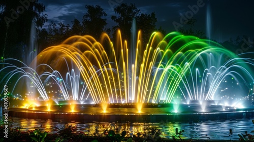 Amazing illuminated fountain with colorful lights at night.
