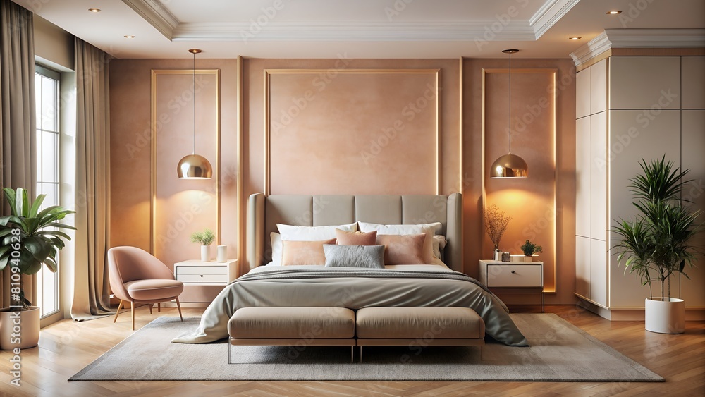 Pastel Paradise: Peach Fuzz Bedroom in Modern Luxury Interior Design
