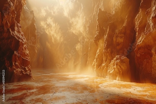 Amber sunlight filters through canyon rocks, illuminating the natural landscape