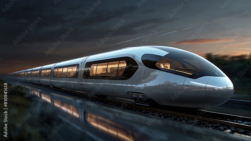 Fototapeta premium Futuristic Glass Train Racing on Railway Track