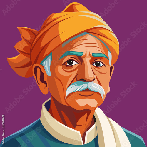 old gujarat with gujarati man with white background 
with old view and turban , indian man , indian , indian man late 90's