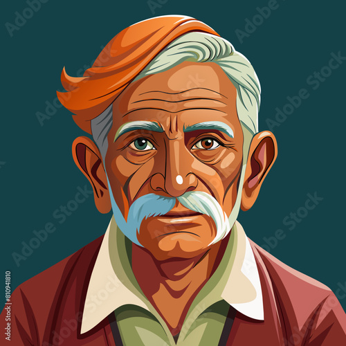 old gujarat with gujarati man with white background 
with old view and turban , indian man , indian , indian man late 90's