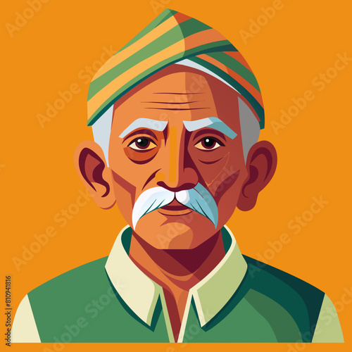 old gujarat with gujarati man with white background 
with old view and turban , indian man , indian , indian man late 90's