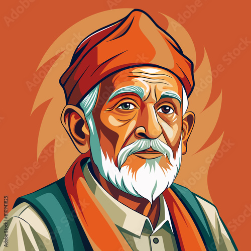 old gujarat with gujarati man with white background 
with old view and turban , indian man , indian , indian man late 90's