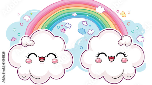 Kawaii cloud and rainbow over white Vector illustration