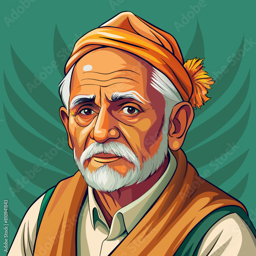 old gujarat with gujarati man with white background 
with old view and turban , indian man , indian , indian man late 90's