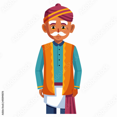 old gujarat with gujarati man with white background 
with old view and turban , indian man , indian , indian man late 90's