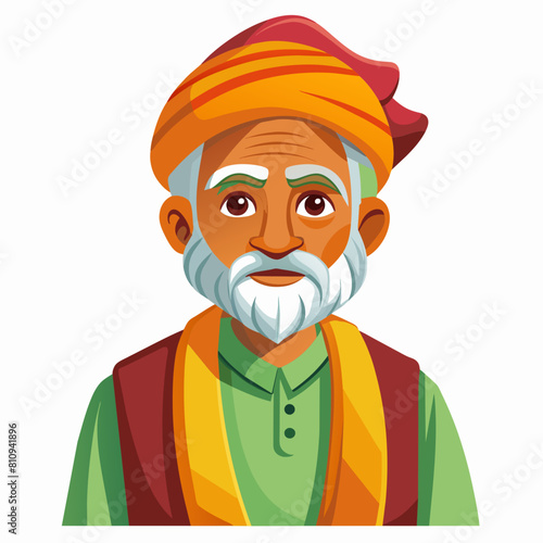 old gujarat with gujarati man with white background 
with old view and turban , indian man , indian , indian man late 90's