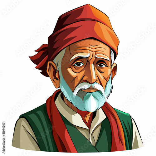 old gujarat with gujarati man with white background 
with old view and turban , indian man , indian , indian man late 90's