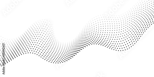 Flowing dots particles wave pattern halftone gradient curve shape isolated on transparent background.  Digital future technology concept. Design for web design  music  cover  technology  JPEG.
