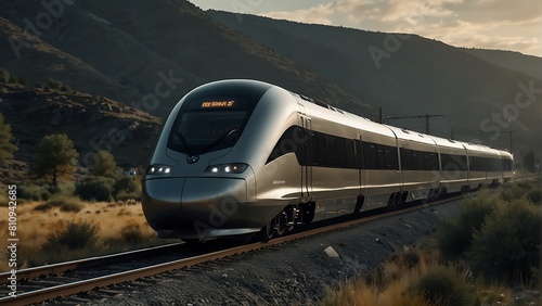 Futuristic Glass Train Racing on Railway Track