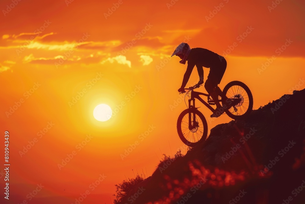 Man Riding Bike Down Hill at Sunset