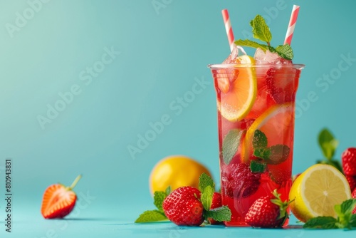 Glass Filled With Fruit and Ice on Table