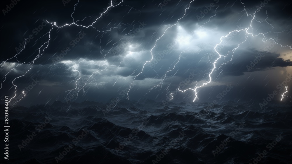 A Majestic Display of Lightning Over a Stormy Ocean at Night A Majestic Display of Lightning Over a Stormy Ocean at Night