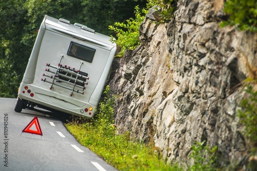 Bild auf Leinwand Camper Van Accident got into an accident on the Winding Mountain Road