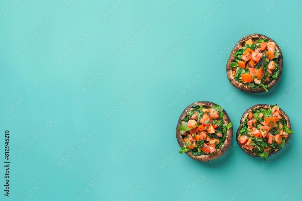 Three Open Faced Sandwiches on Blue Surface