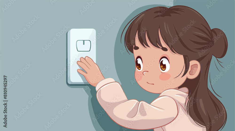 Kid girl Turning Off Light Using Switch Vector illustration