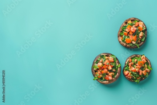 Three Open Faced Sandwiches on Blue Surface photo