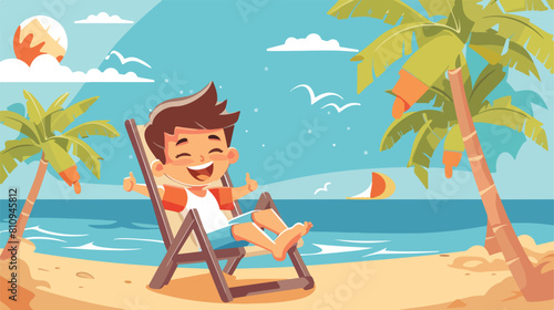 Kid Relax Sit on a beach chair Vector illustration.