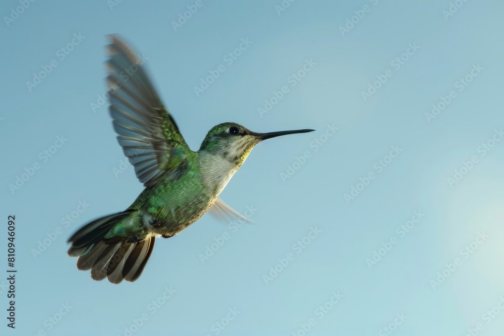 Obraz premium Hummingbird Flying Through Blue Sky