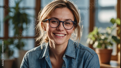 Portrait of smiling young woman wearing glasses