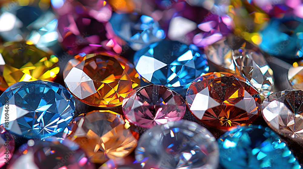 A stack of various-colored diamonds atop another stack of differently colored diamonds atop yet another stack of differently colored diamonds A stack of various-colored diamonds atop another stack of differently colored diamonds atop yet another stack of differently colored diamonds