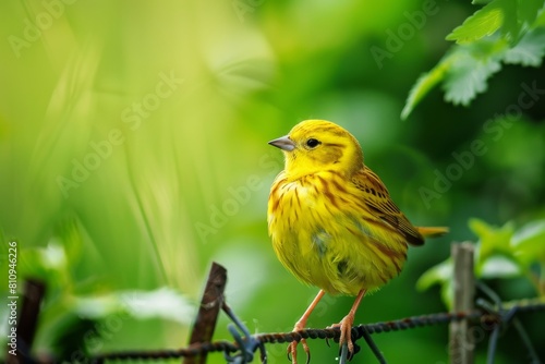 Small Yellow Bird Perched on Wire Fence