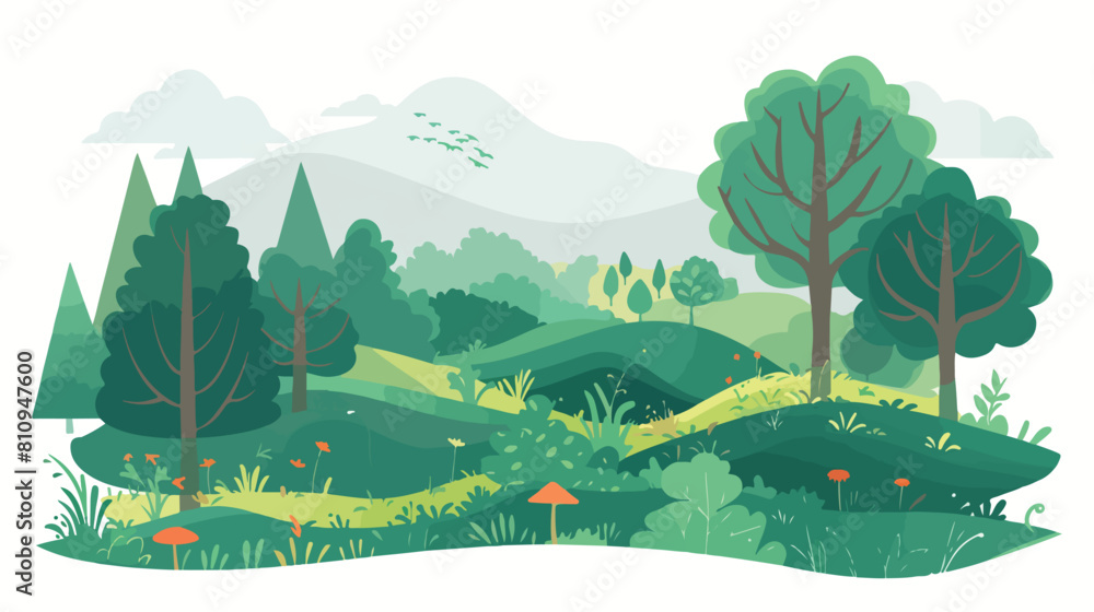Landscape with trees and plants isolated icon Vector