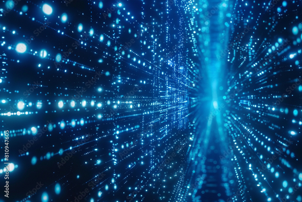 Naklejka premium Abstract computer network, a vision of future science, with binary data streaming across a blue cyber system