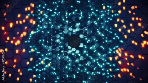 Abstract background hexagon pattern with glowing lights.