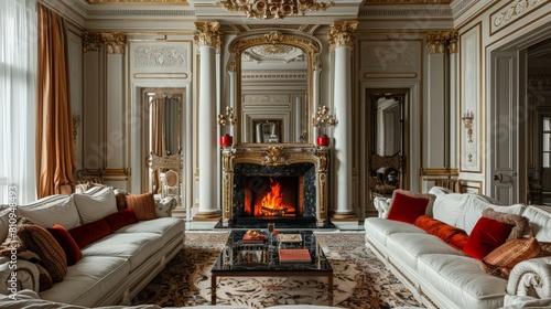 Luxurious Living Room with Elegant Fireplace